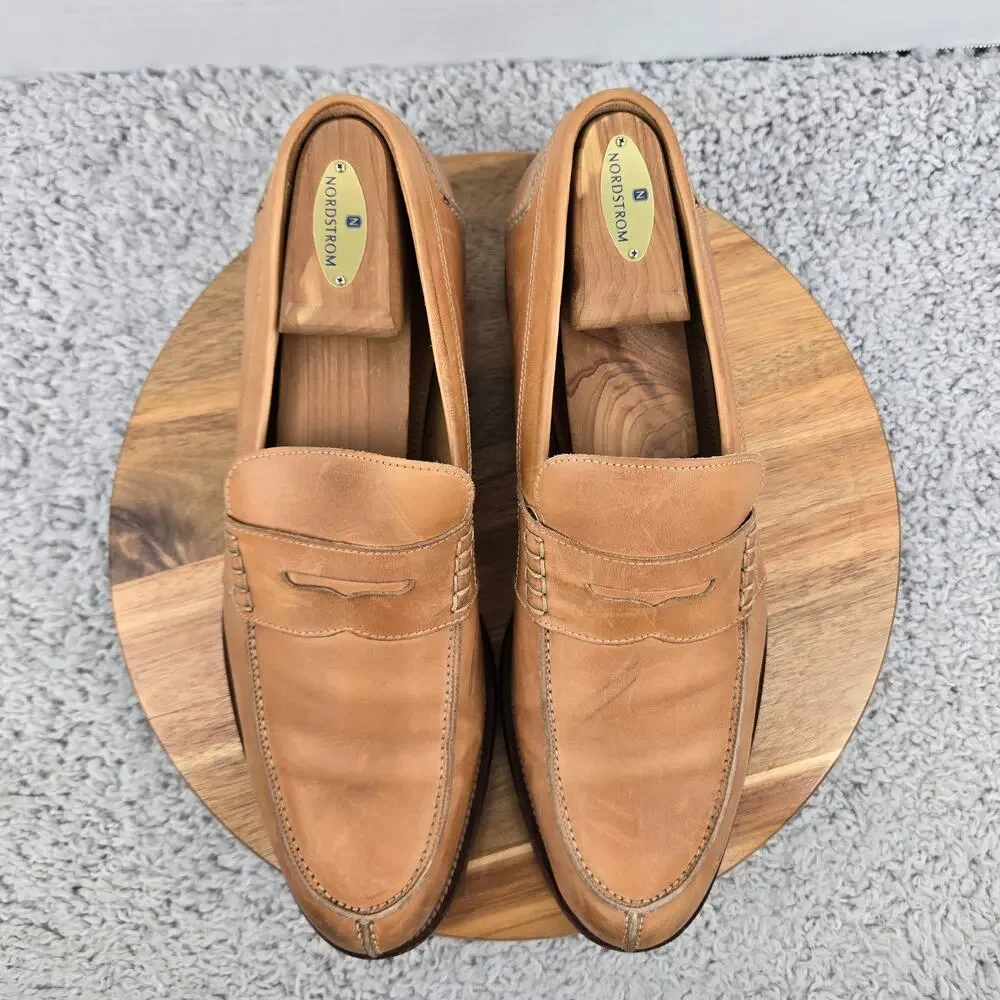 Martin Dingman Mens 12 Tan Brown Leather Casual Split Toe Italy Penny Loafer